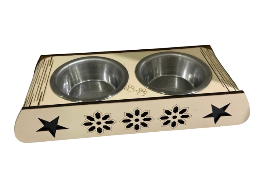 AHŞAP STAND ÇELİK MAMA KABI BEYAZ